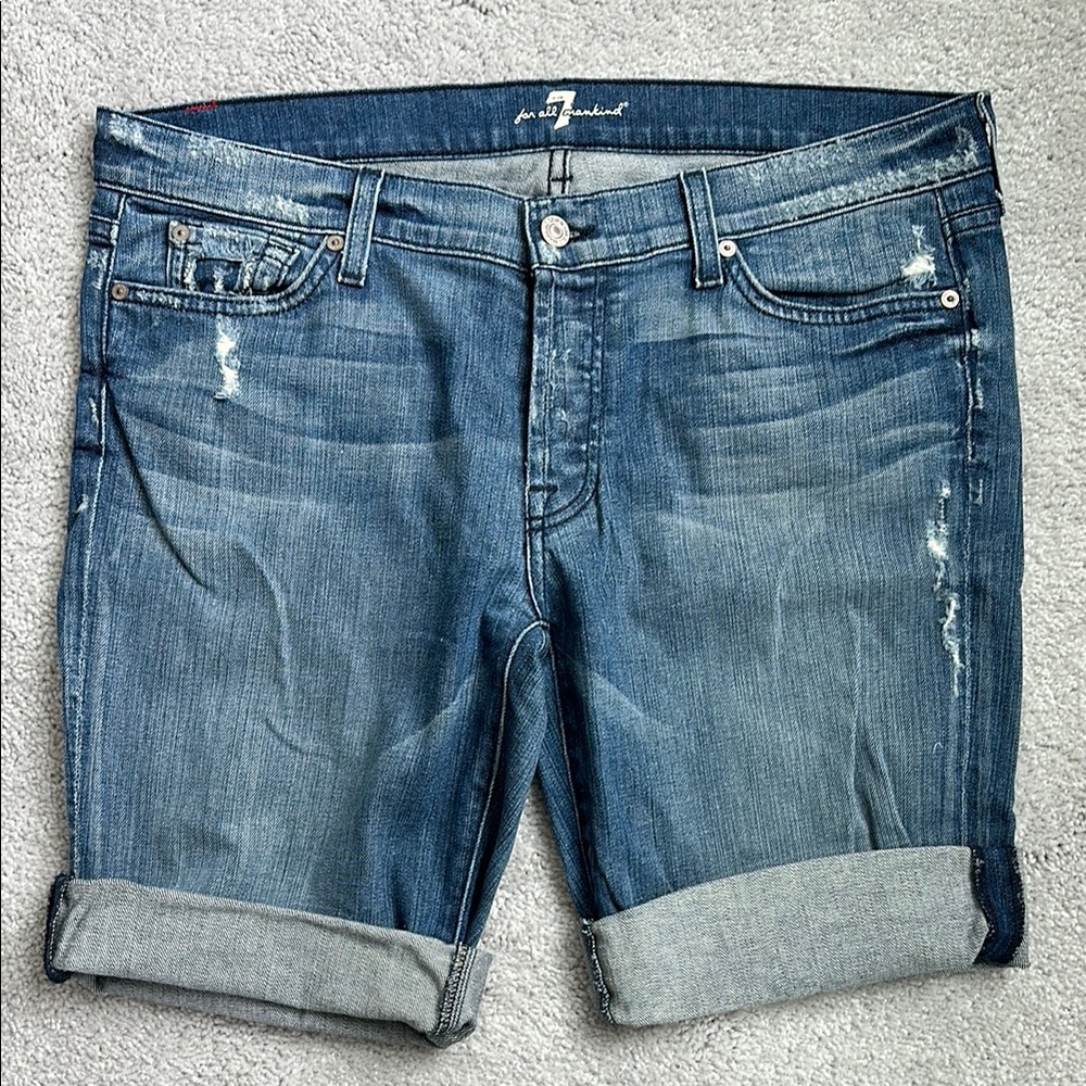 7 for All Mankind Boyfriend Button Fly Roll Hem Denim Shorts 31